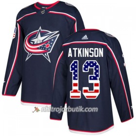 Män Ishockey Blue Jackets Tröja Cam Atkinson 13 Adidas 2017-2018 Marinblå USA Flag Fashion Authentic